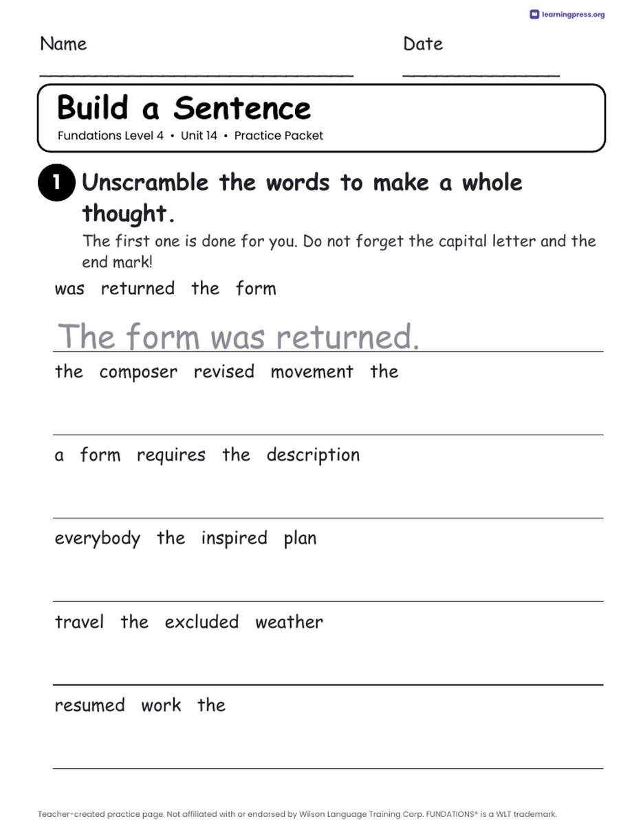 Preview page 4 of Fundations Level 4 Unit 14 Worksheets