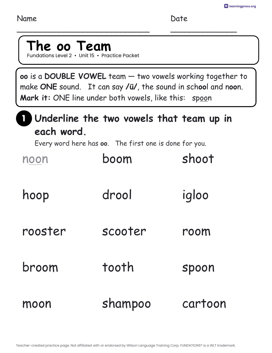 Preview page 1 of Fundations Level 2 Unit 15 Worksheets