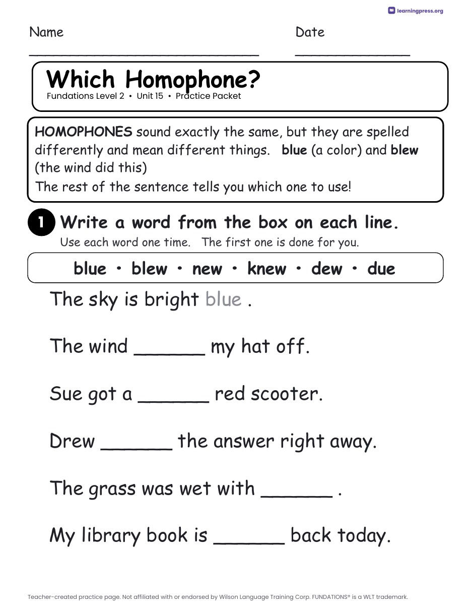 Preview page 2 of Fundations Level 2 Unit 15 Worksheets