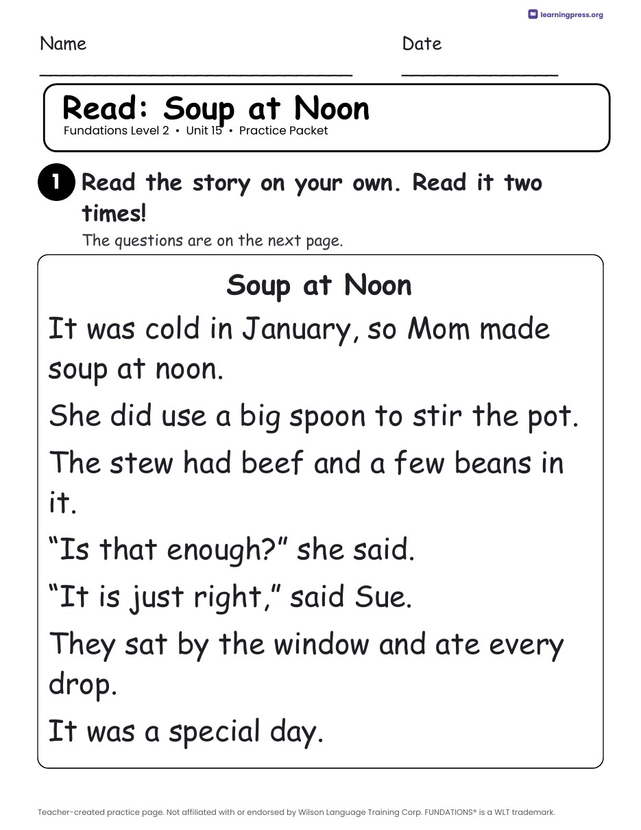 Preview page 3 of Fundations Level 2 Unit 15 Worksheets
