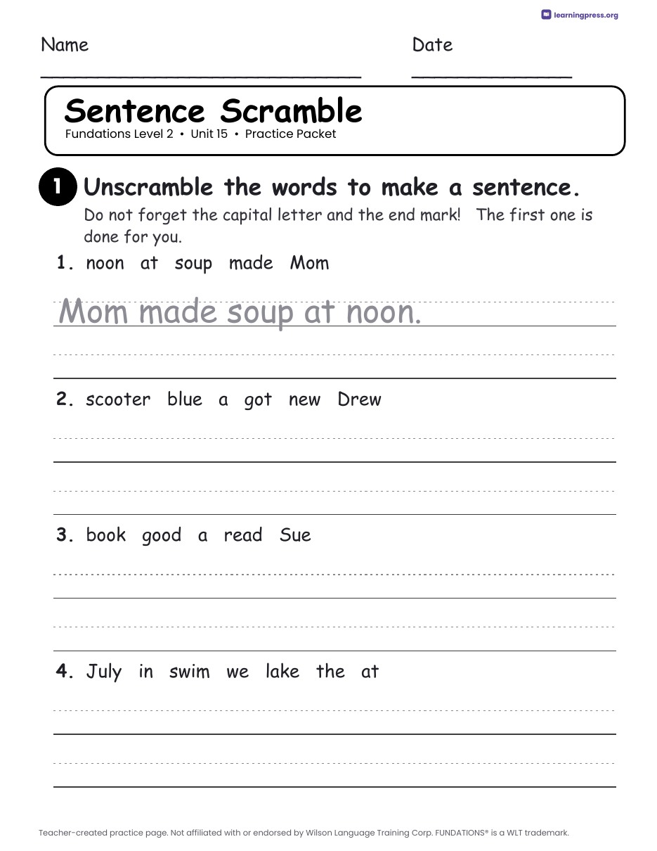 Preview page 4 of Fundations Level 2 Unit 15 Worksheets