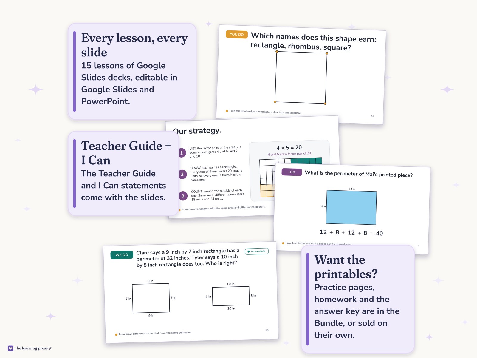 Preview page 4 of Illustrative Math (IM®) Aligned 3rd Grade Unit 7 Slides: Two-dimensional Shapes and Perimeter