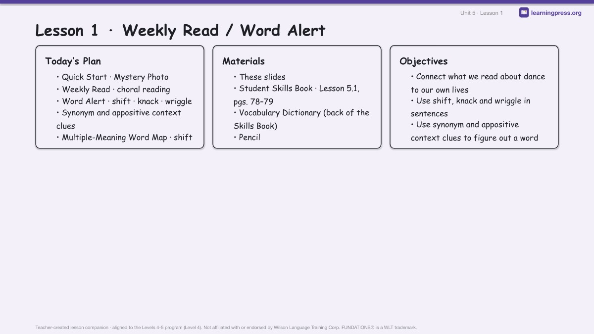 Preview page 1 of Fundations Level 4 Unit 5 Lesson Slides