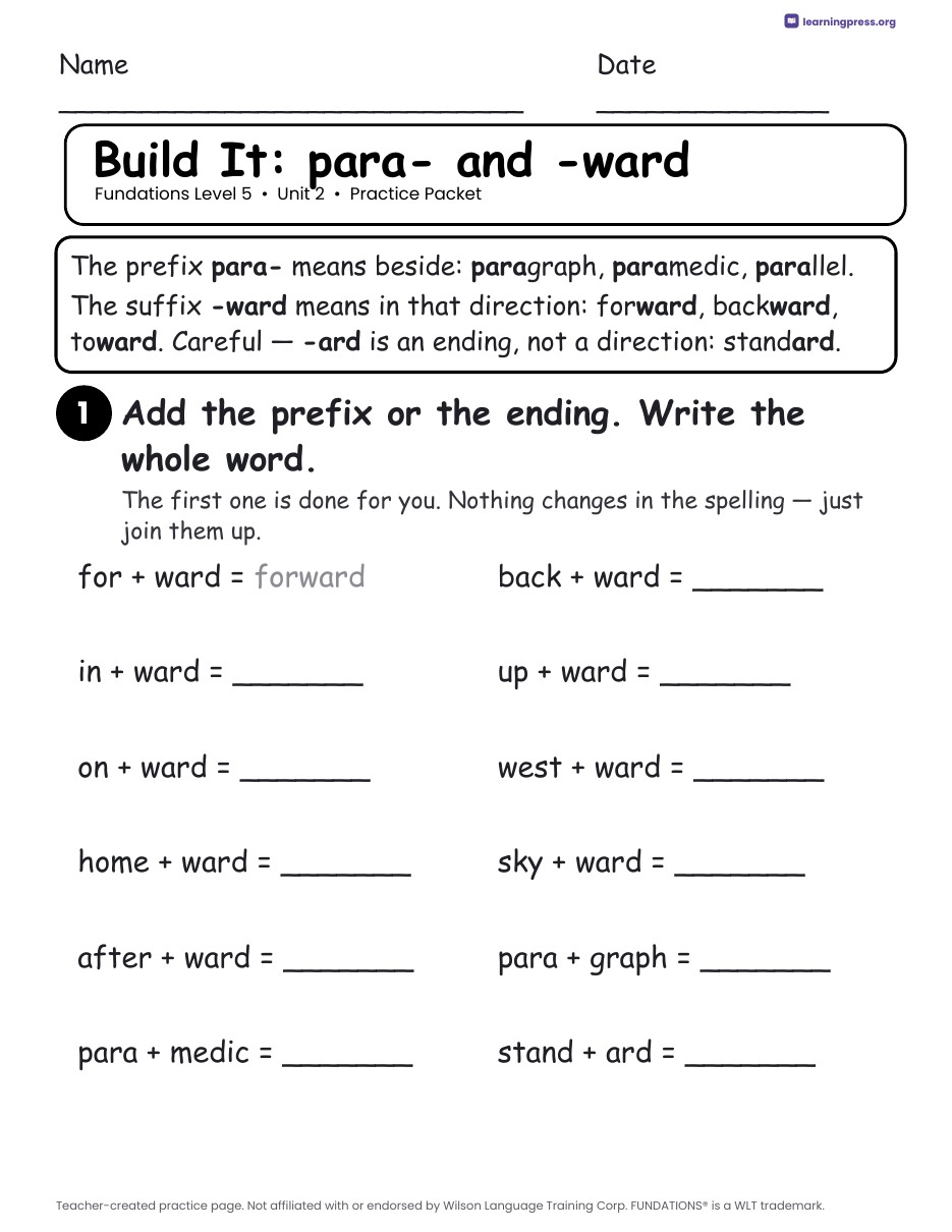 Preview page 2 of Fundations Level 5 Unit 2 Worksheets