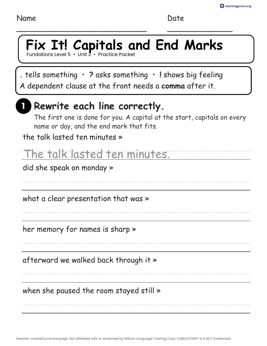 Preview page 4 of Fundations Level 5 Unit 2 Worksheets