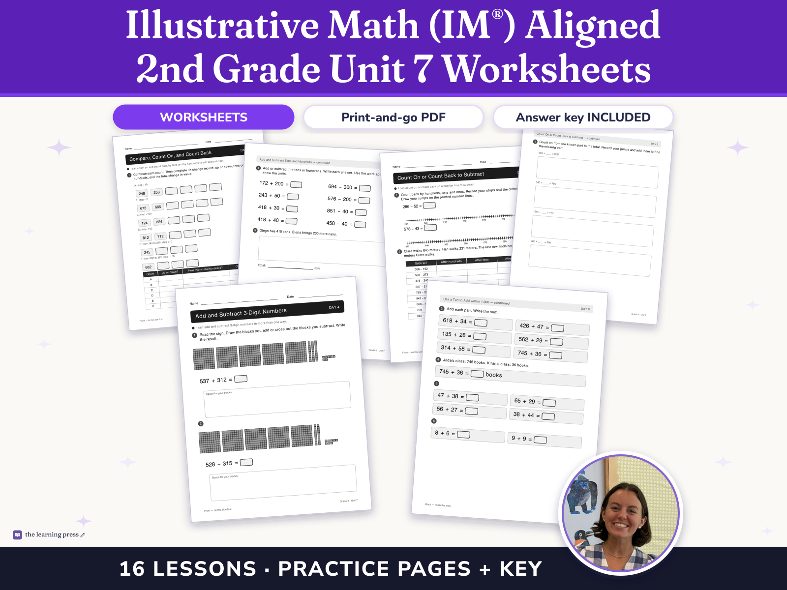 Preview page 1 of Illustrative Math (IM®) Aligned 2nd Grade Unit 7 Worksheets: Add and Subtract within 1,000