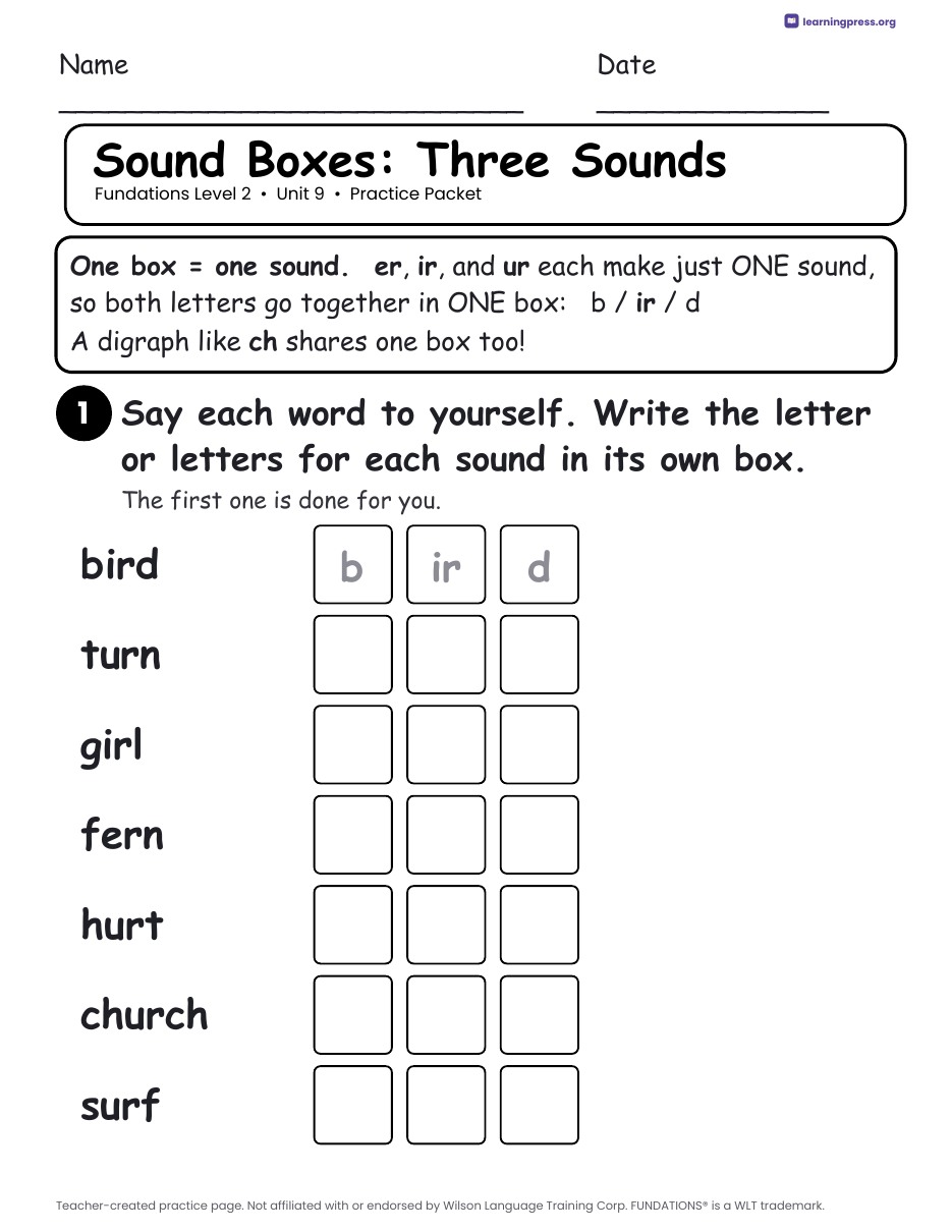 Preview page 1 of Fundations Level 2 Unit 9 Worksheets