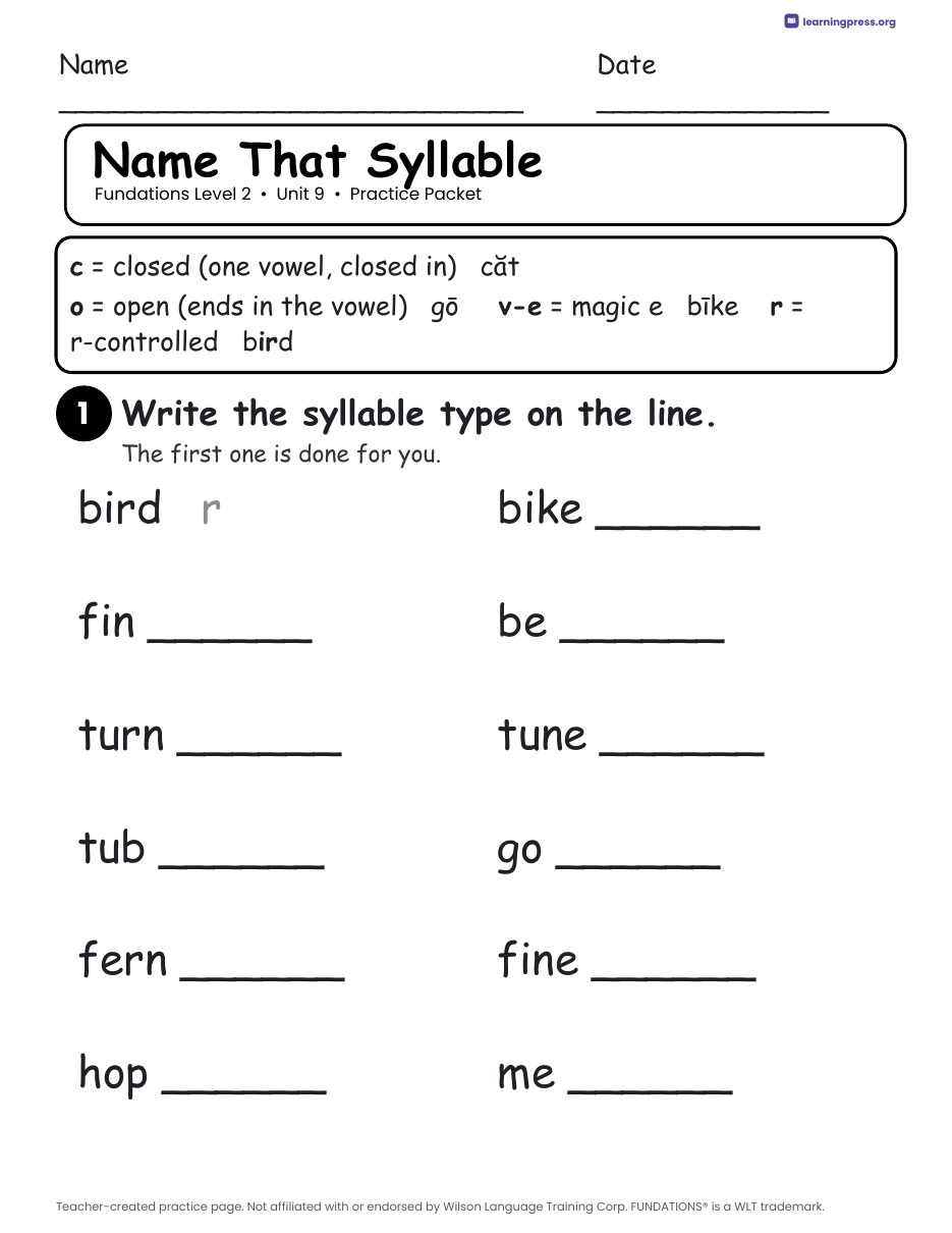 Preview page 2 of Fundations Level 2 Unit 9 Worksheets