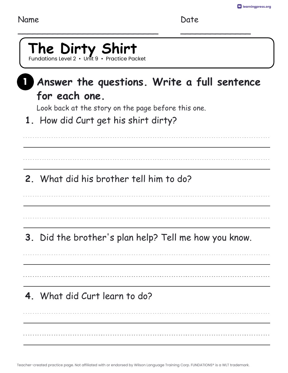 Preview page 3 of Fundations Level 2 Unit 9 Worksheets