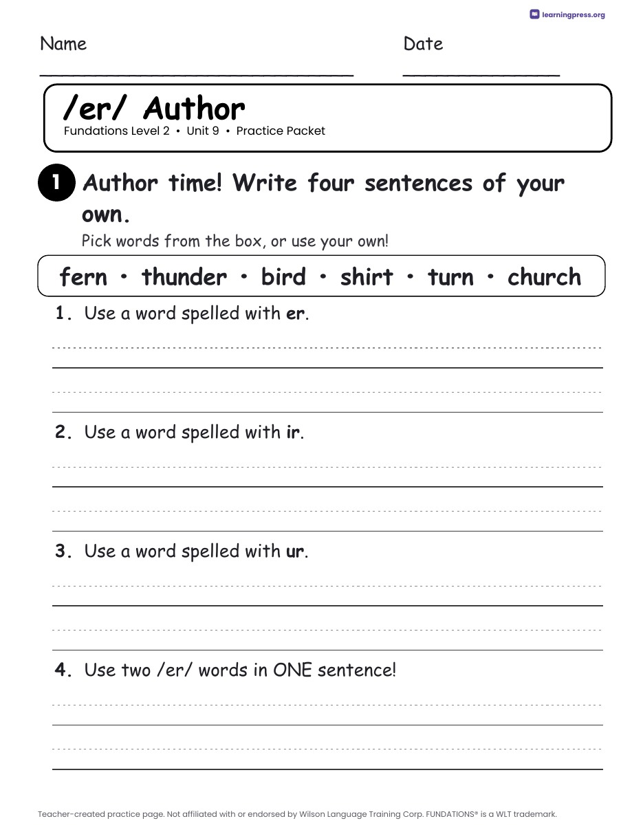Preview page 4 of Fundations Level 2 Unit 9 Worksheets