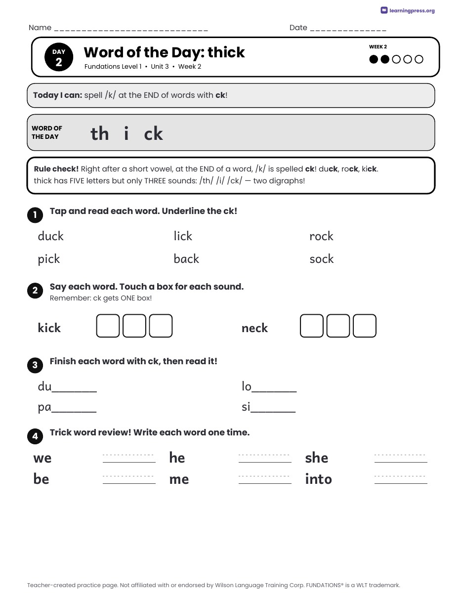 Preview page 3 of Fundations Level 1 Unit 3 Daily Lesson Work Pages