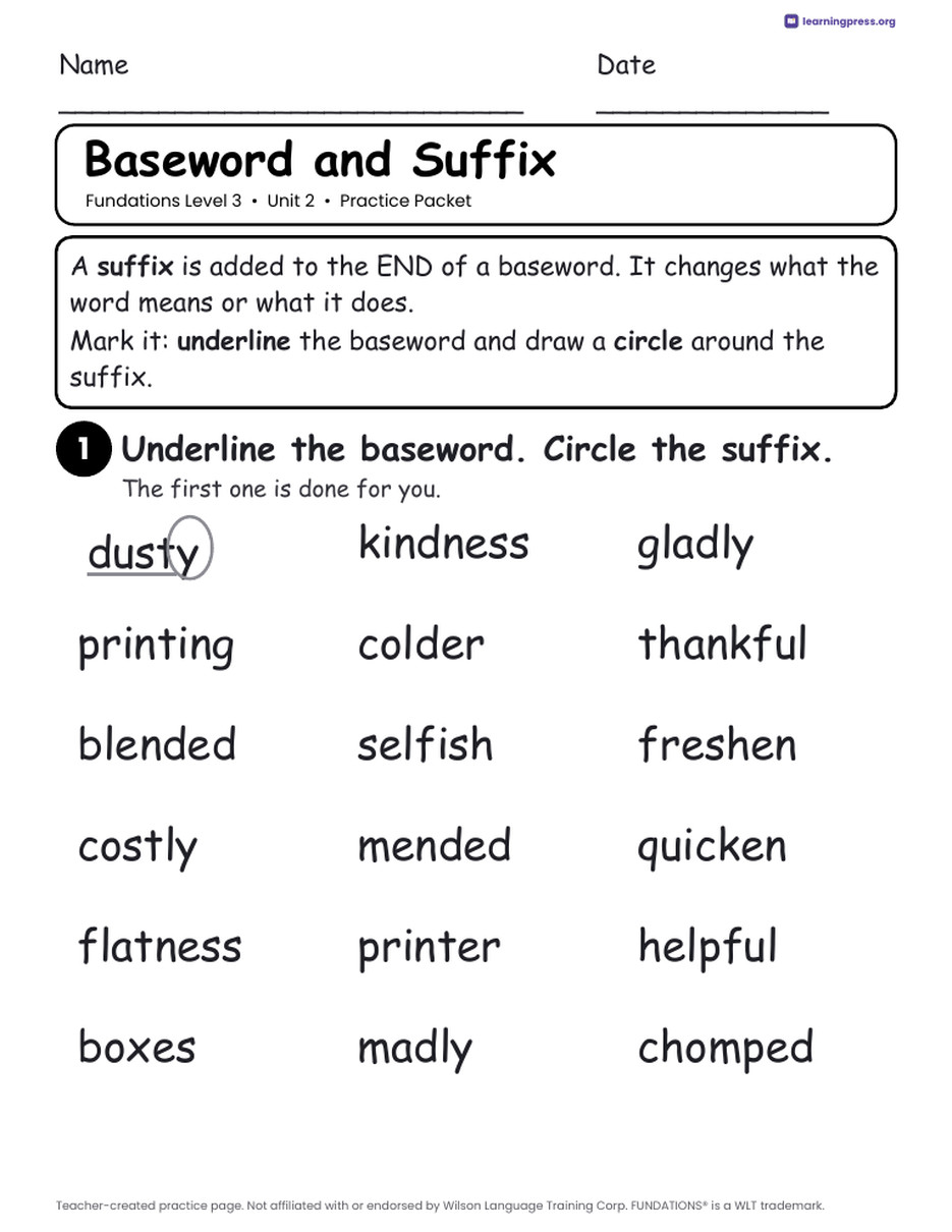 Preview page 1 of Fundations Level 3 Unit 2 Worksheets