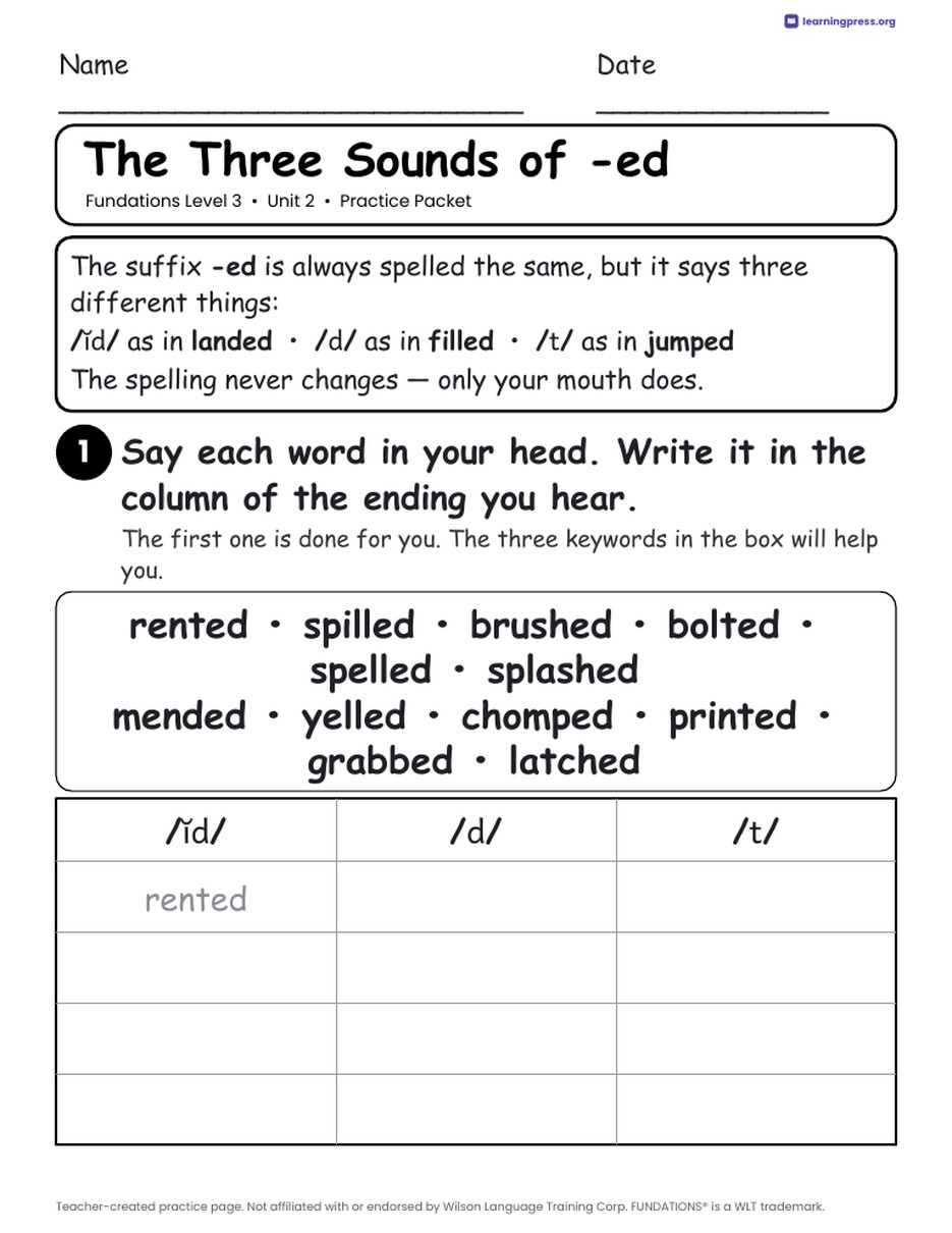Preview page 2 of Fundations Level 3 Unit 2 Worksheets