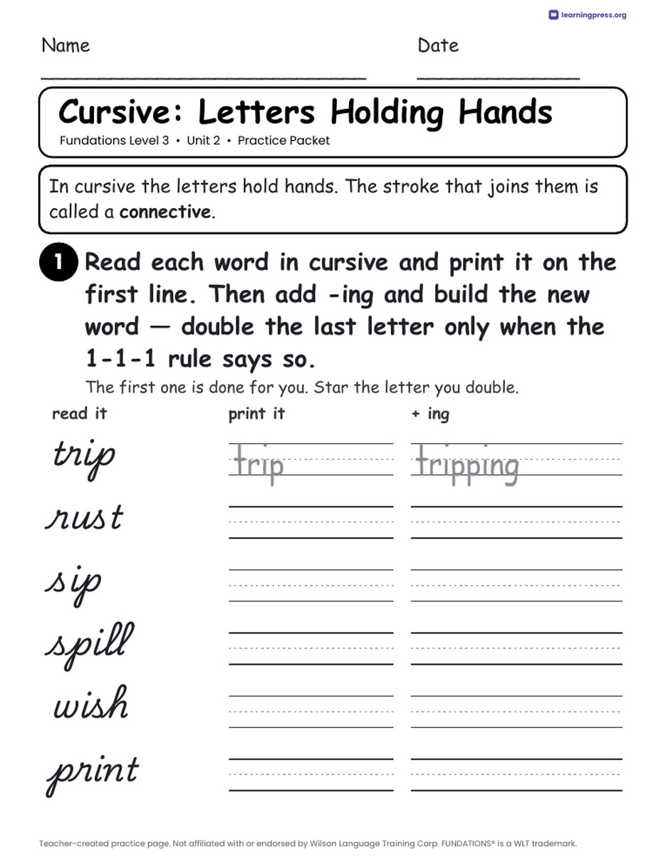 Preview page 3 of Fundations Level 3 Unit 2 Worksheets