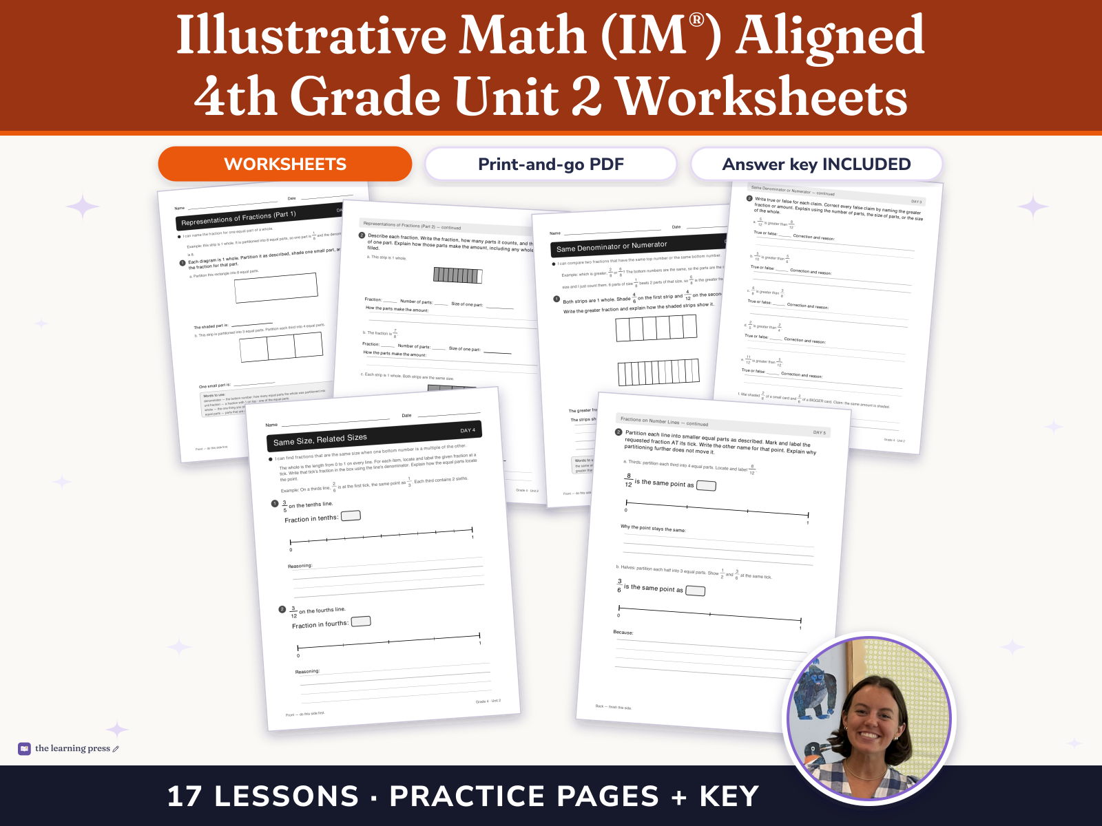 Preview page 1 of Illustrative Math (IM®) Aligned 4th Grade Unit 2 Worksheets: Fraction Equivalence and Comparison