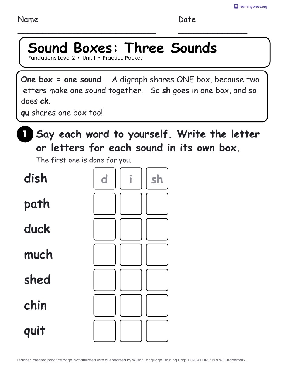 Preview page 1 of Fundations Level 2 Unit 1 Worksheets