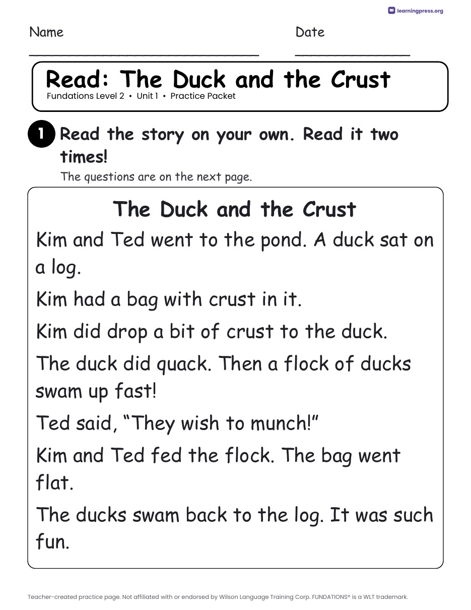Preview page 3 of Fundations Level 2 Unit 1 Worksheets