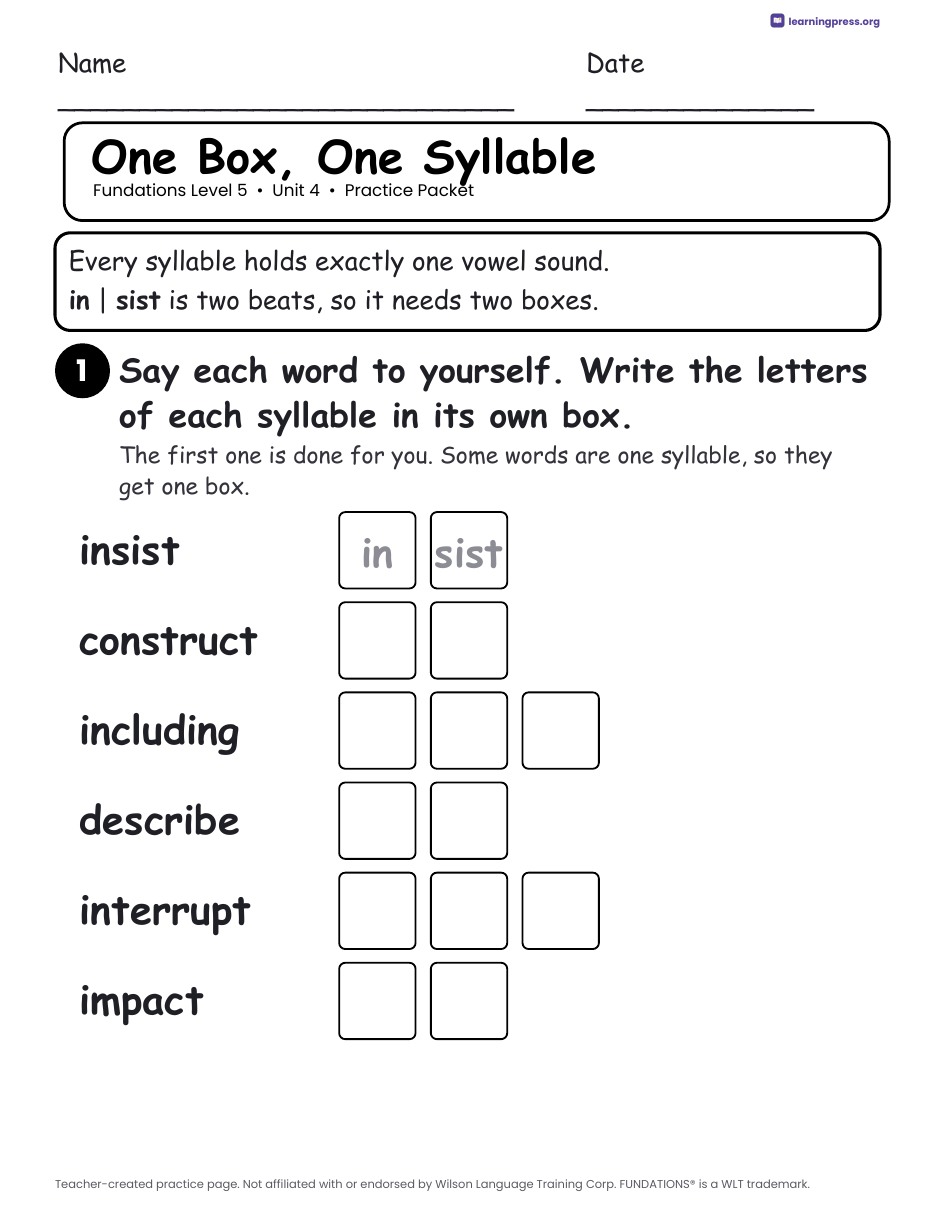Preview page 2 of Fundations Level 5 Unit 4 Worksheets