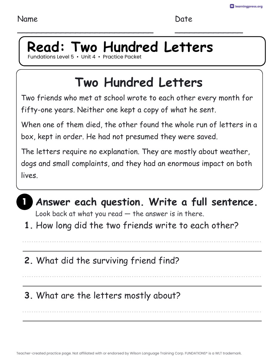 Preview page 3 of Fundations Level 5 Unit 4 Worksheets