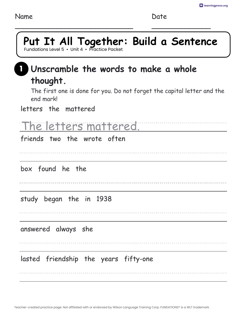 Preview page 4 of Fundations Level 5 Unit 4 Worksheets