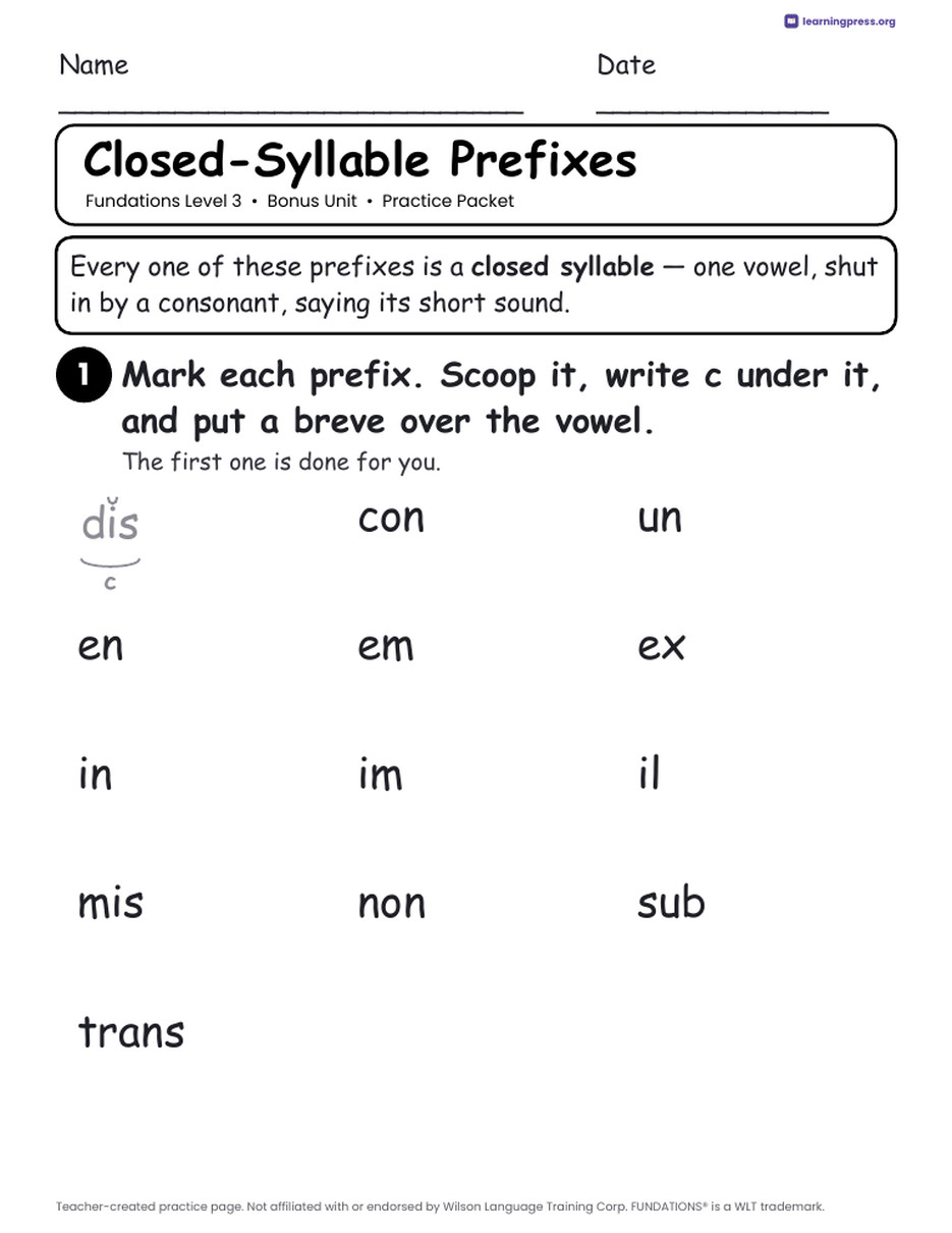 Preview page 3 of Fundations Level 3 Bonus Unit Worksheets