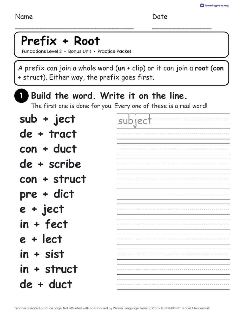 Preview page 4 of Fundations Level 3 Bonus Unit Worksheets