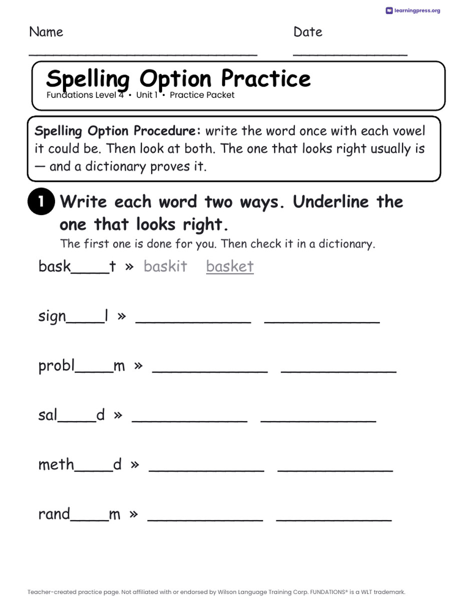 Preview page 1 of Fundations Level 4 — Full-Year Worksheets Bundle (All Units 1–15)