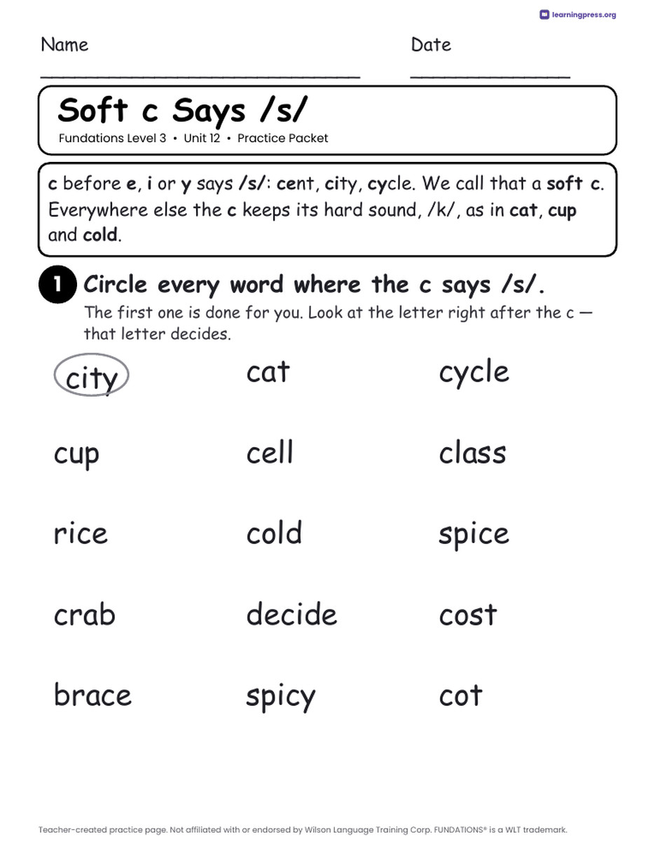 Preview page 2 of Fundations Level 3 Unit 12 Worksheets