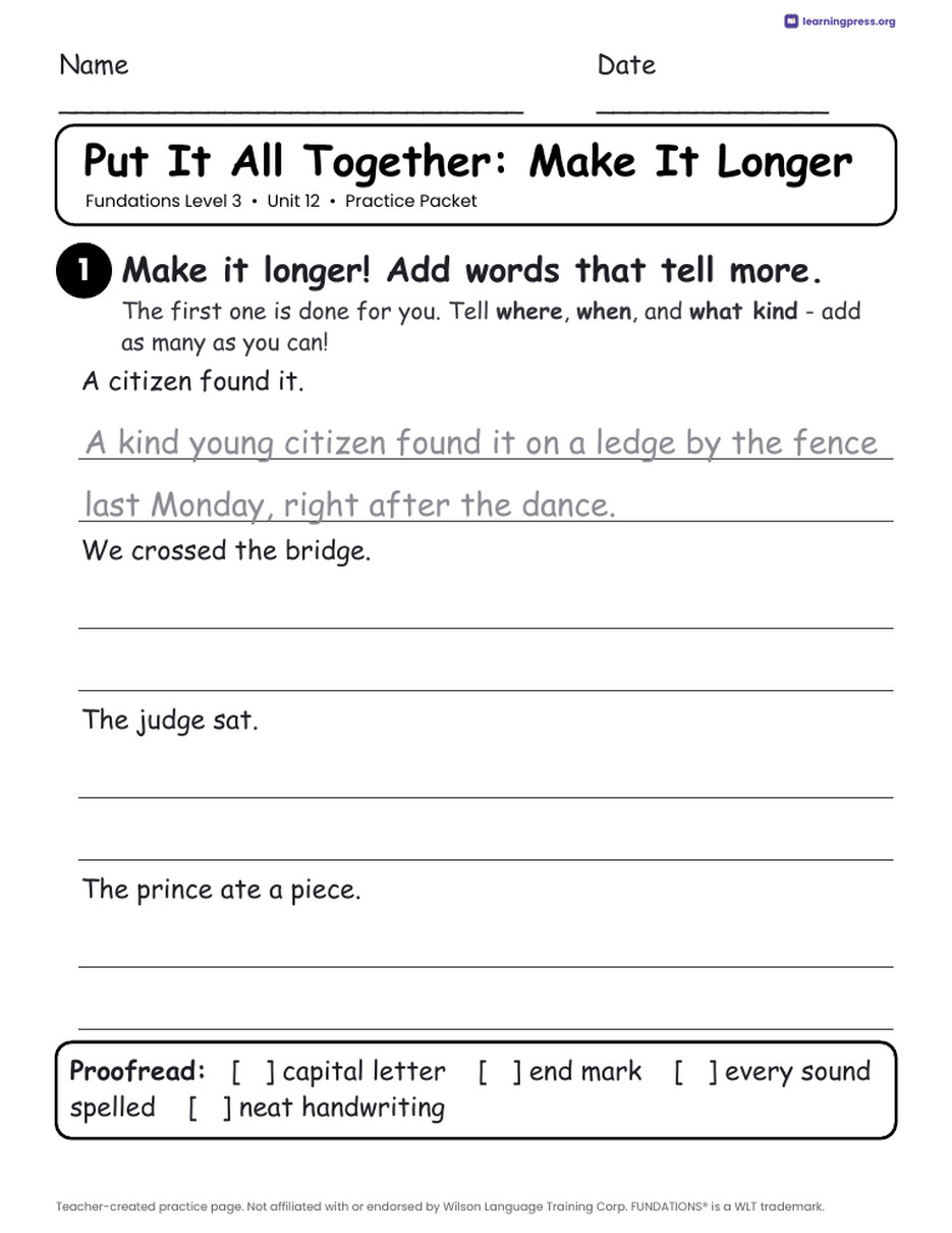 Preview page 4 of Fundations Level 3 Unit 12 Worksheets