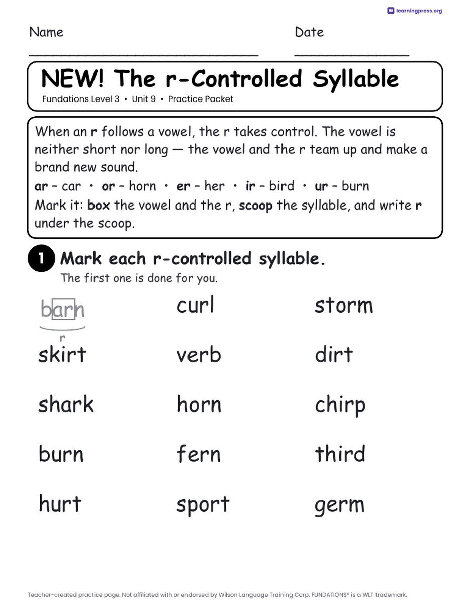 Preview page 2 of Fundations Level 3 Unit 9 Worksheets