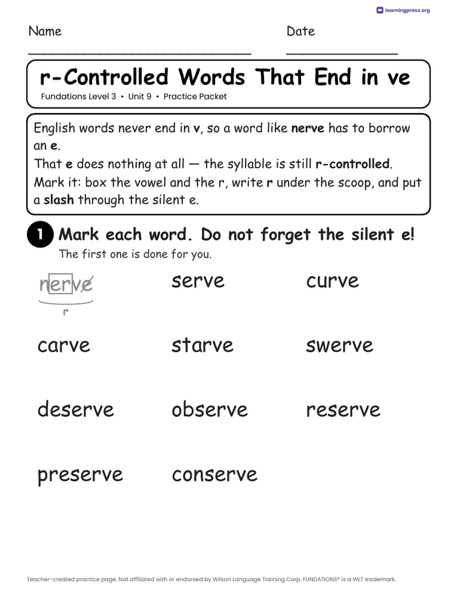 Preview page 3 of Fundations Level 3 Unit 9 Worksheets