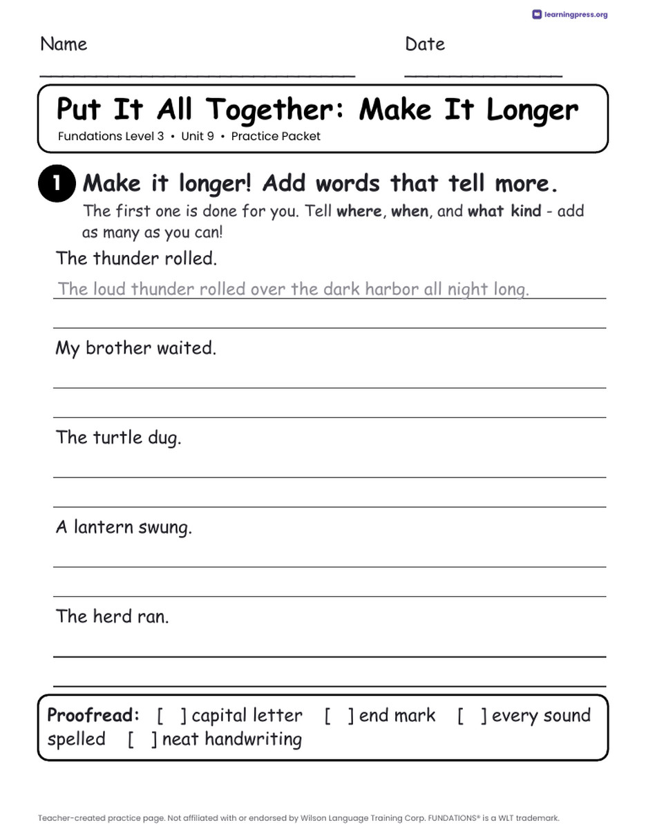 Preview page 4 of Fundations Level 3 Unit 9 Worksheets