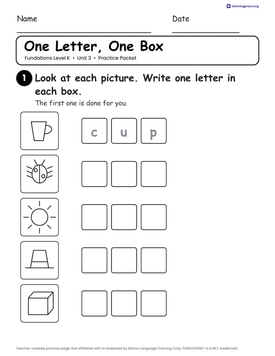 Preview page 1 of Fundations Level K Unit 3 Worksheets