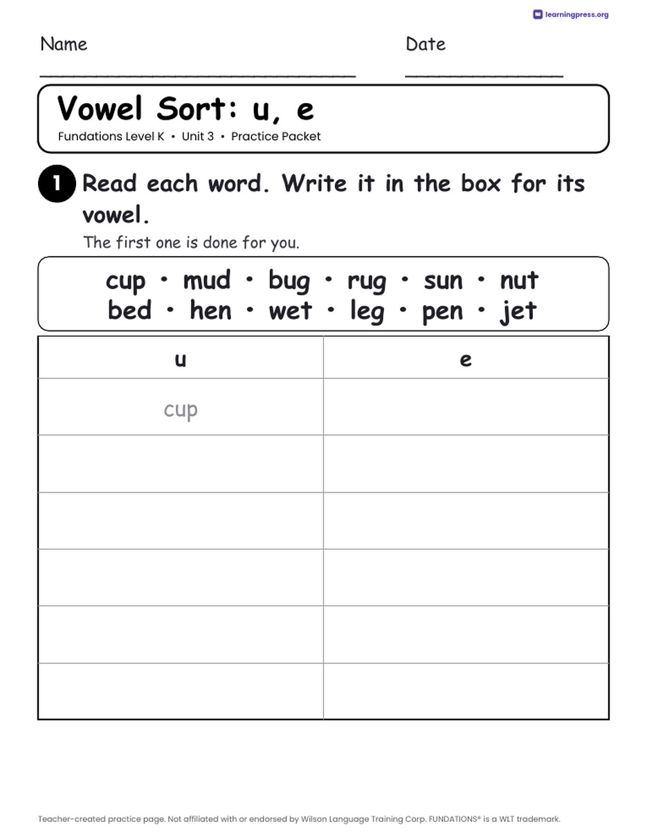Preview page 2 of Fundations Level K Unit 3 Worksheets