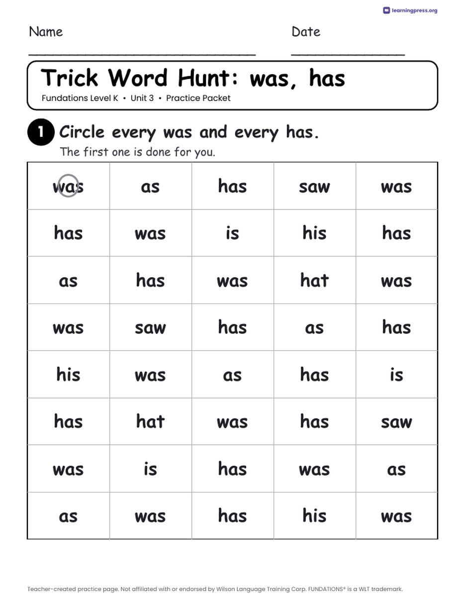 Preview page 3 of Fundations Level K Unit 3 Worksheets