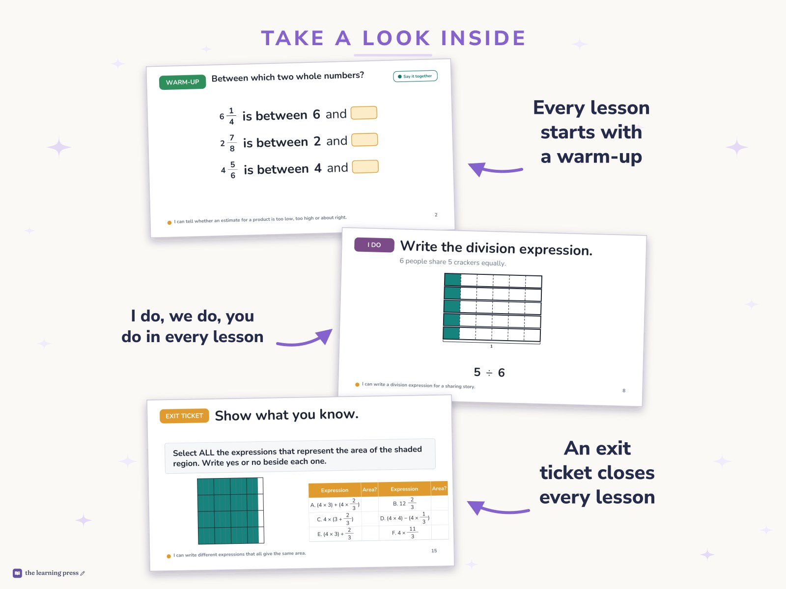 Preview page 2 of Illustrative Math (IM®) Aligned 5th Grade Unit 2 Slides: Fractions as Quotients and Fraction Multiplication