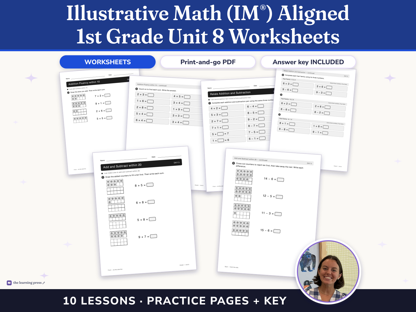 Preview page 1 of Illustrative Math (IM®) Aligned 1st Grade Unit 8 Worksheets: Putting It All Together