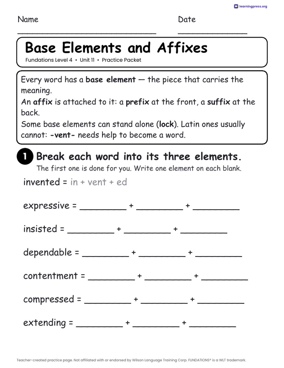 Preview page 1 of Fundations Level 4 Unit 11 Worksheets