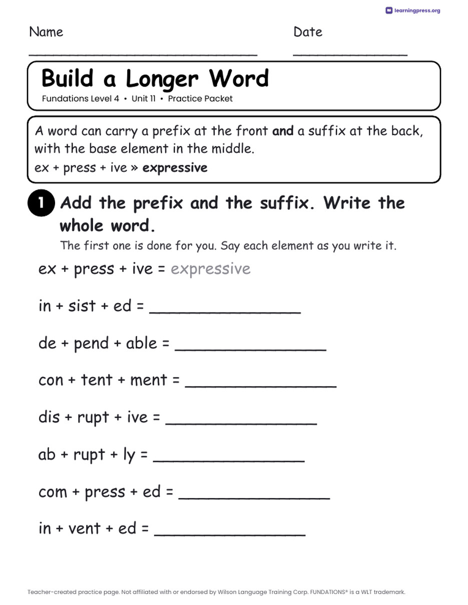 Preview page 2 of Fundations Level 4 Unit 11 Worksheets