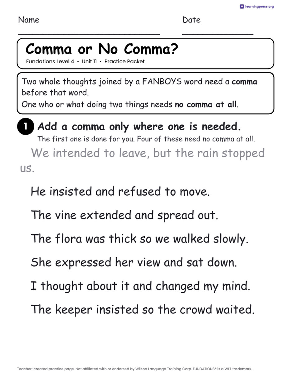 Preview page 3 of Fundations Level 4 Unit 11 Worksheets
