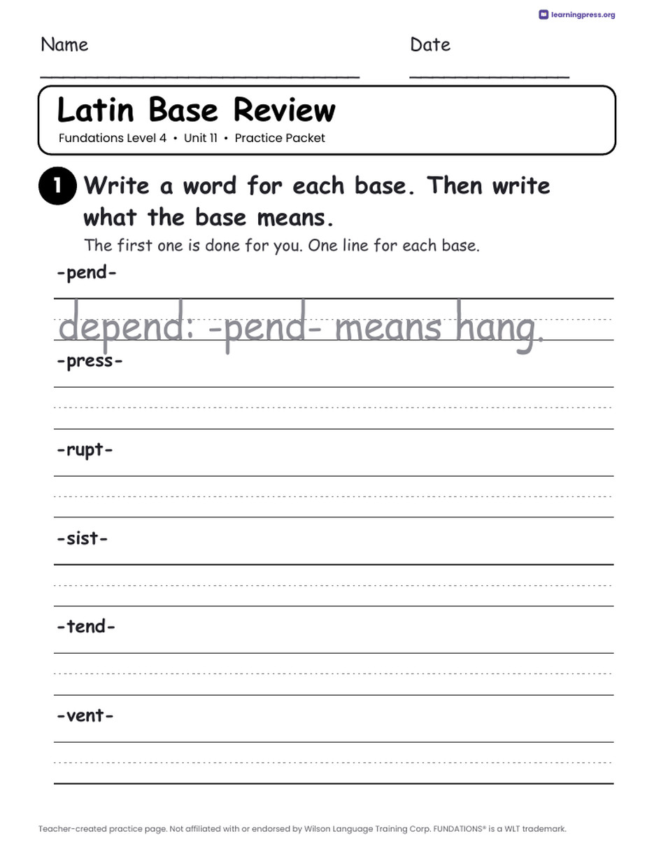 Preview page 4 of Fundations Level 4 Unit 11 Worksheets