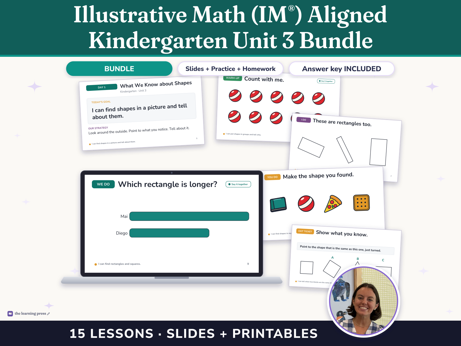 Preview page 1 of Illustrative Math (IM®) Aligned Kindergarten Unit 3 Bundle: Flat Shapes All Around Us