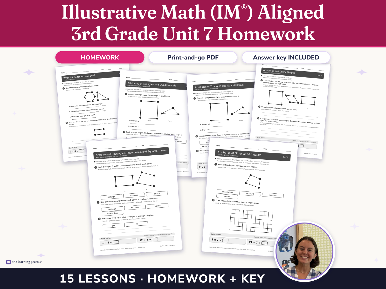 Preview page 1 of Illustrative Math (IM®) Aligned 3rd Grade Unit 7 Homework: Two-dimensional Shapes and Perimeter