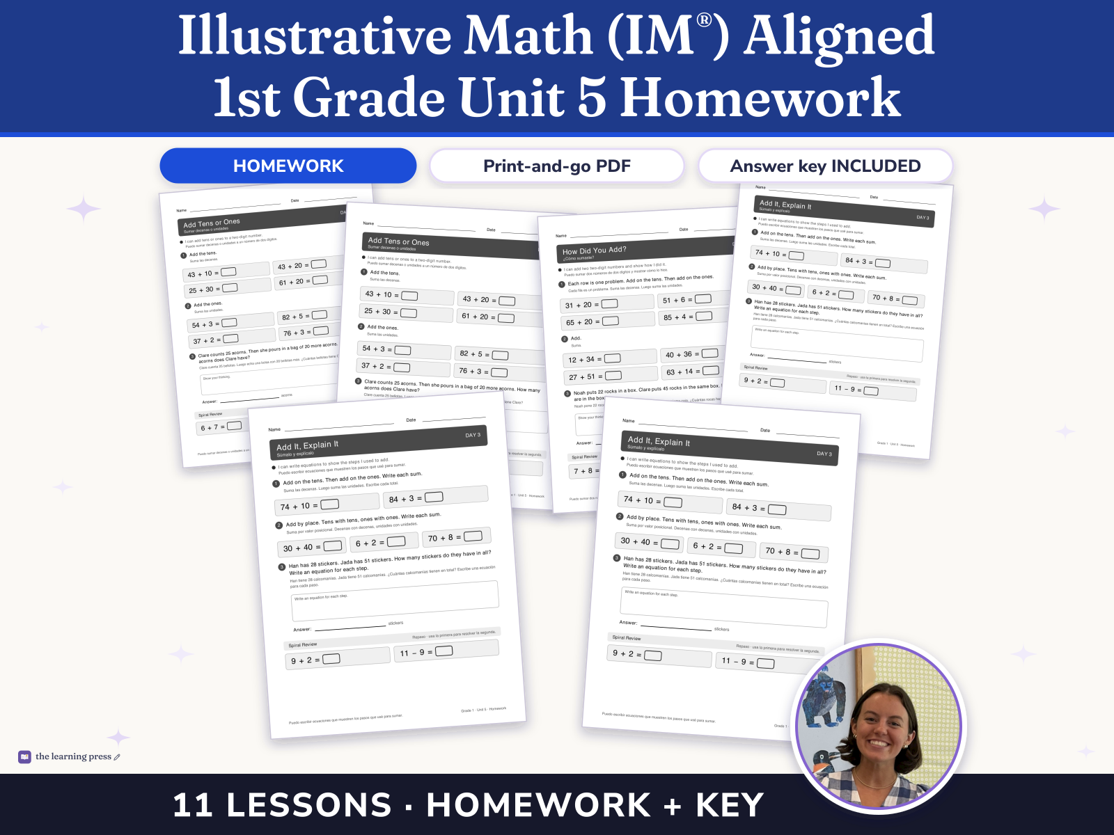 Preview page 1 of Illustrative Math (IM®) Aligned 1st Grade Unit 5 Homework: Adding Within 100