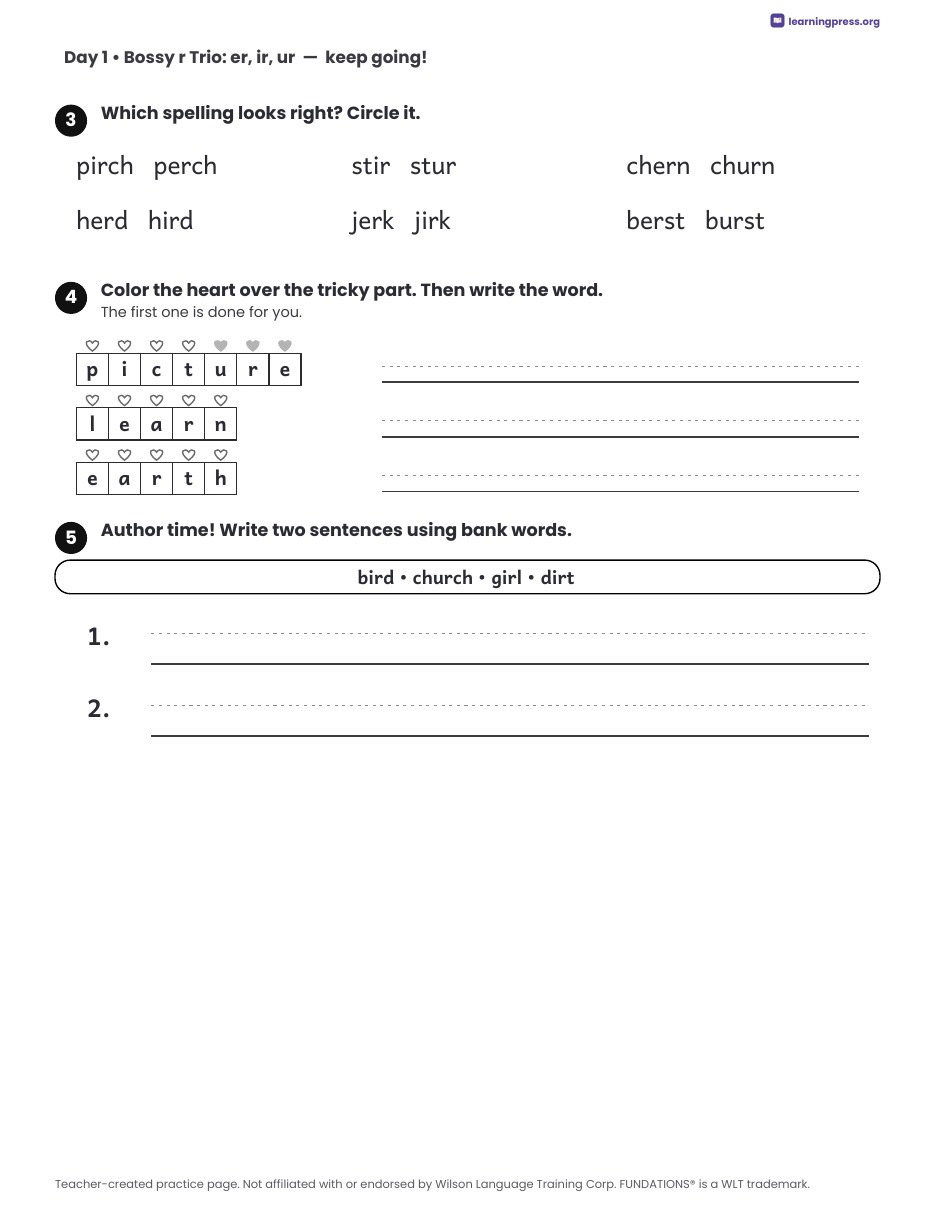 Preview page 1 of Fundations Level 2 Unit 9 Daily Lesson Work Pages