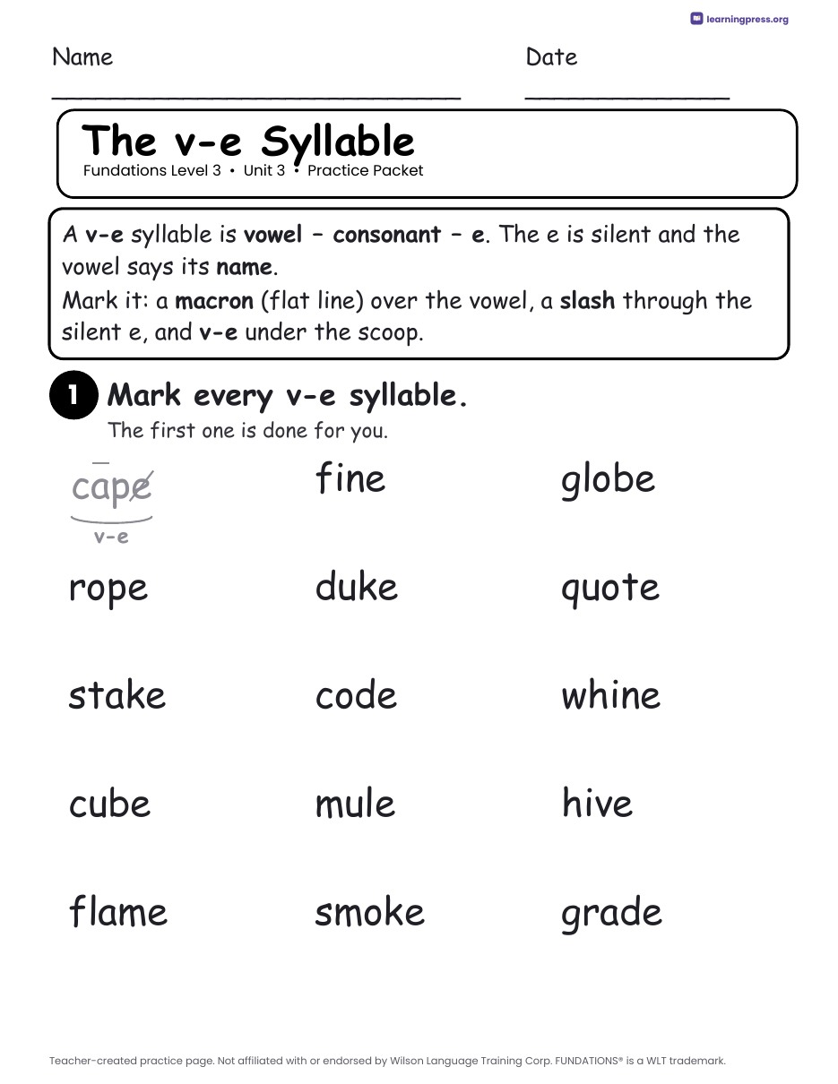 Preview page 1 of Fundations Level 3 Unit 3 Worksheets