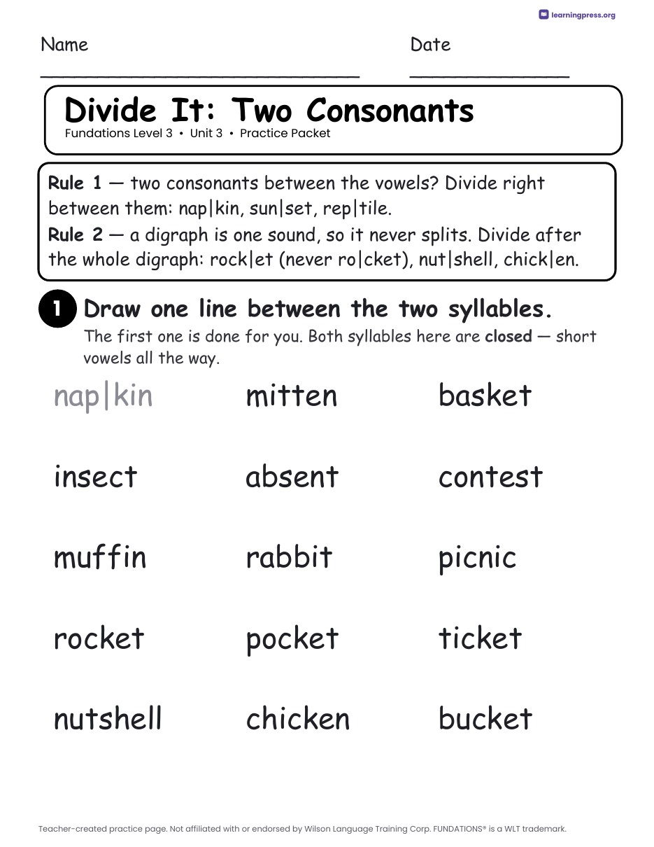 Preview page 2 of Fundations Level 3 Unit 3 Worksheets