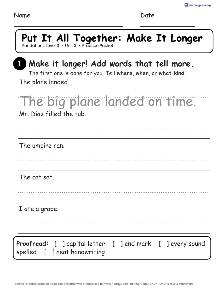 Preview page 4 of Fundations Level 3 Unit 3 Worksheets