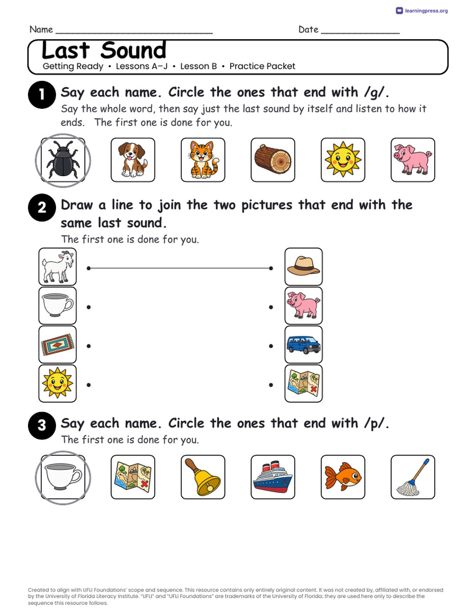 Preview page 4 of UFLI Aligned Kindergarten Worksheets · Lessons A – J · Getting Ready Unit Bundle