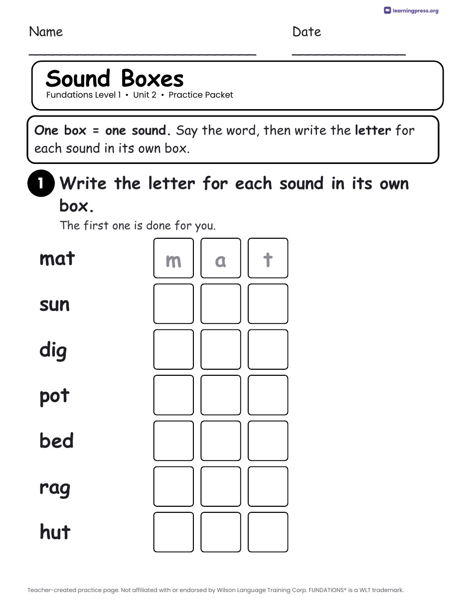 Preview page 1 of Fundations Level 1 Unit 2 Worksheets